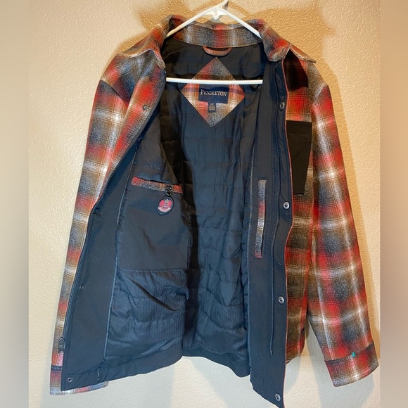 Pendleton Red and Black Plaid Zipper and Button Wool Jacket - Picture 3 of 5